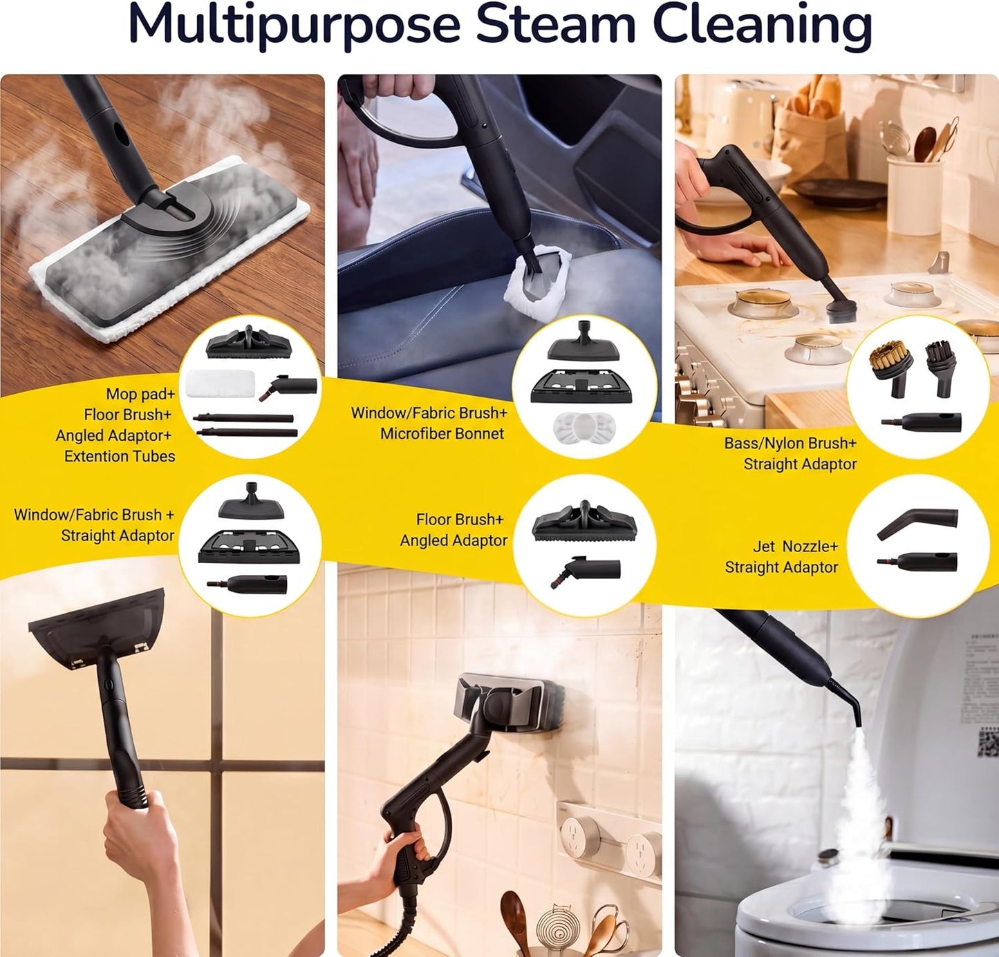 STEAMBOT® Heavy Duty Steam Cleaner with 2L Large Water Tank, 28-in-1 Multipurpose steam cleaner for home, High Temperature Deep Cleaning for Grout, Floor, Tile, Oven, Car, Window&Kitchen，no chemical