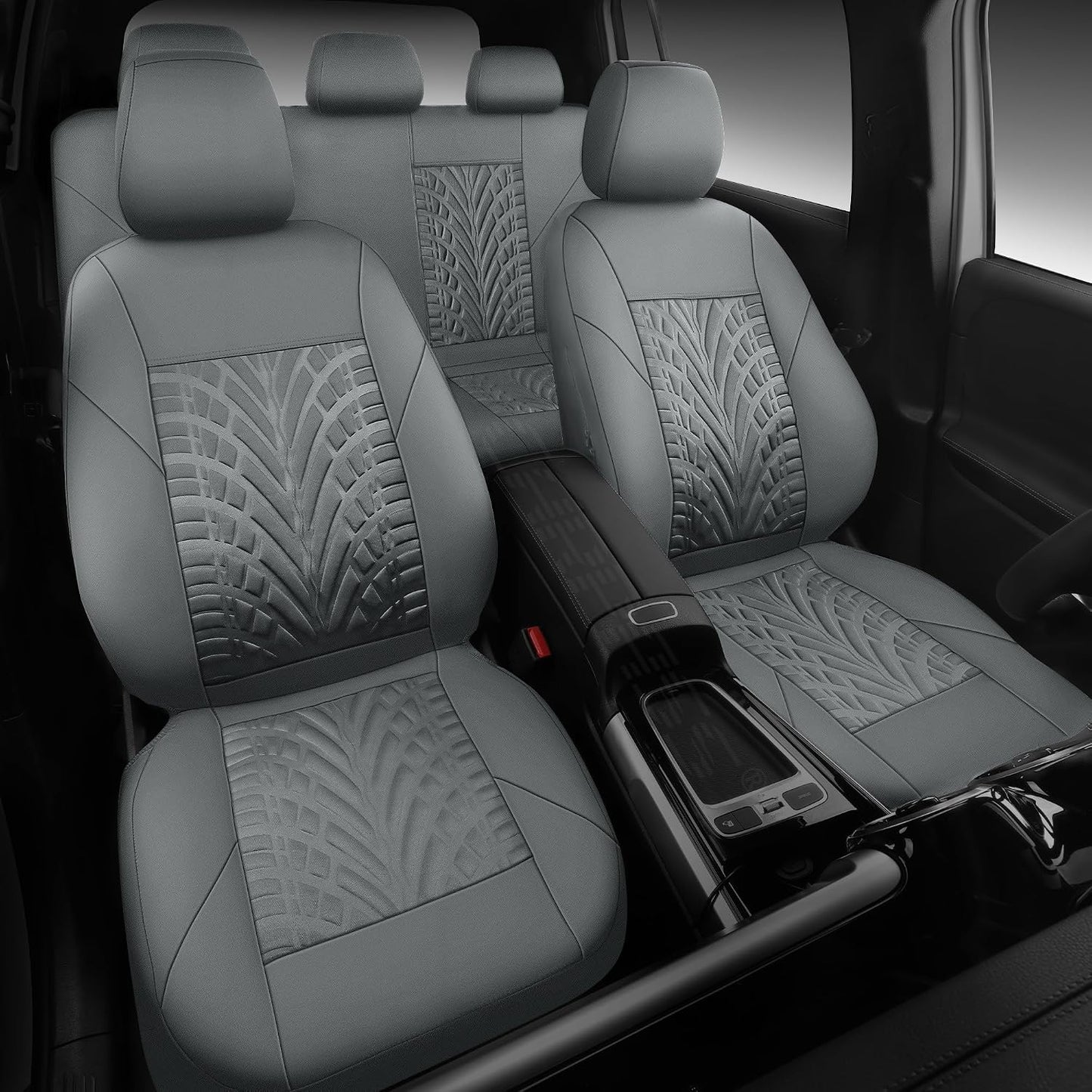 CAR PASS Car Seat Covers Full Sets, Front & Split Rear Bench for Car, 3D Tyre Embossed Automotive Interior Covers, Airbag Compatible, Quick Setup Universal Fit Seat Covers for Car, SUV(Charcoal)