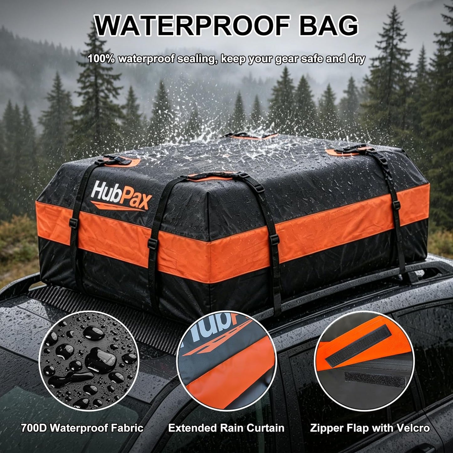 21 Cu Ft. Car Rooftop Cargo Carrier Bag Car Roof Top Bag Cargo Carrier | Fit All Vehicle with/Without Rack, Includes Anti-Slip Mat, 8 Reinforced Straps, 6 Door Hooks, Luggage Lock
