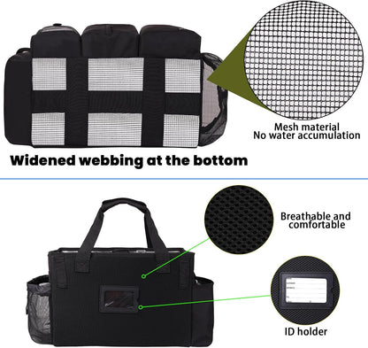 Large Cleaning Caddy Bag Built-in Sturdy Support Board, Cleaning Organizer with Detachable Divider, Cleaning Supply Tote with Adjustable Shoulder Strap&Waist Belt for Cleaners & Housekeeper