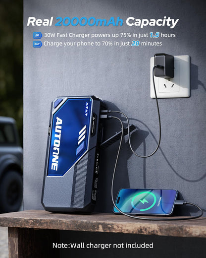 AUTOONE 6000A Car Battery Jump Starter Up to All Gas & 12L Diesel Engine, Car Battery Jumper Starter Portable 12V Jump Box with USB Output, Storage Case, LED Flashlight
