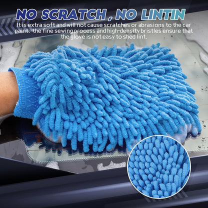 wuyaoyao 2PCS Car Wash Mitt, 10.14"×7.12" Chenille Microfiber Car Wash Mitts, Scratch-Free & Lint-Free, Absorbent Double Sided Clean Glove for Cars Cleaning, Auto Cleaning Supplies (Orange)