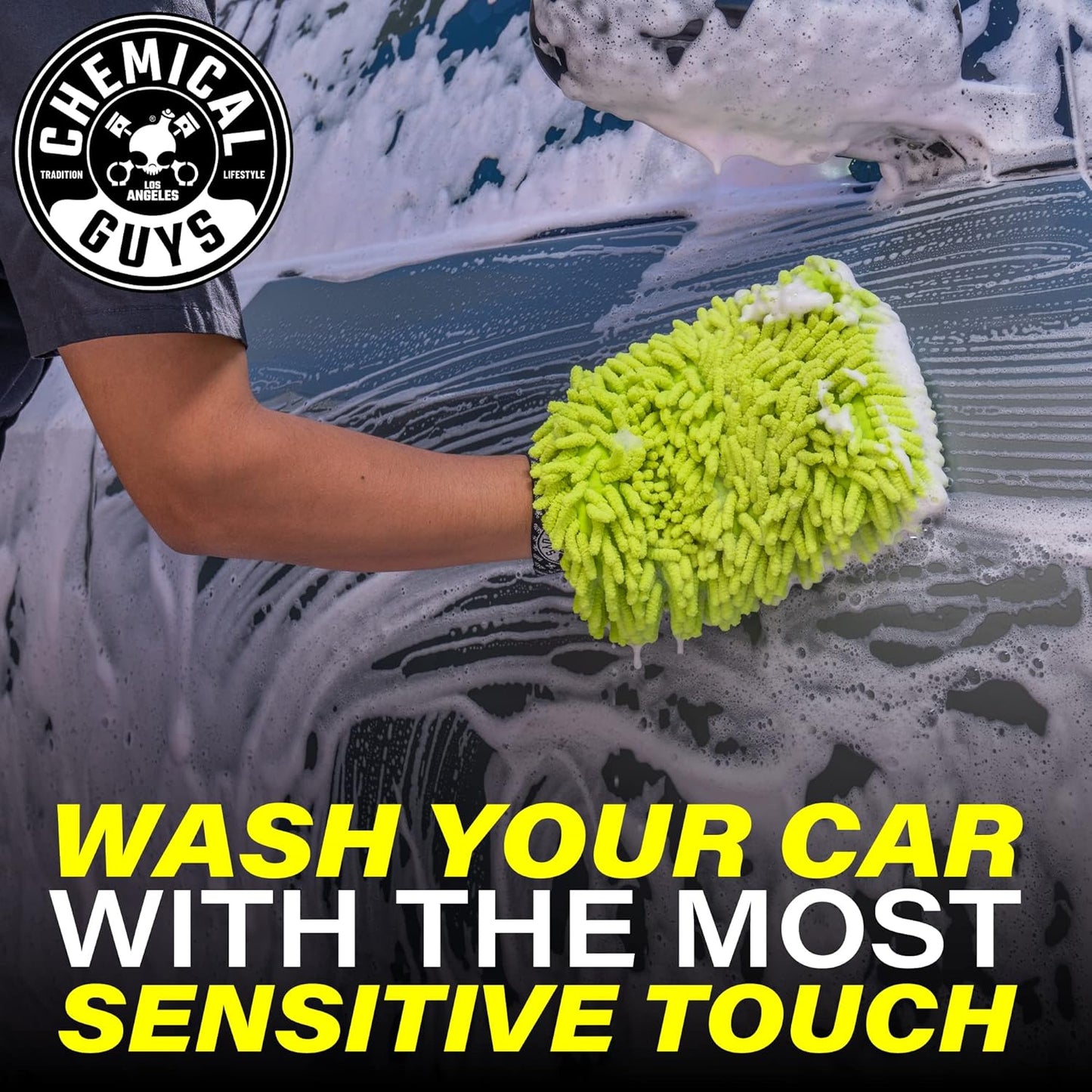 Chemical Guys Chenille Premium Scratch-Free Microfiber Wash Mitt for Car Washing - Lime Green, Ultra-Soft Car Wash Glove, Swirl-Free Finish, Safe for Trucks, SUVs, Motorcycles, and More