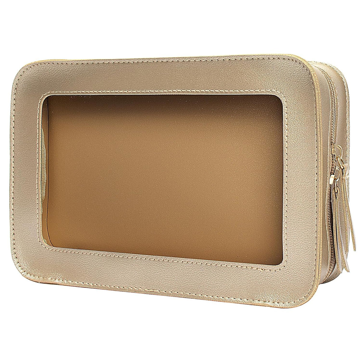 LETGO Clear Makeup Bags, TSA Approved Toiletry Bag with Zipper, Clear Makeup Organizer Fit Carry-on Travel Essentials,Clear Cosmetic Bags for Women Men (C-Beige)