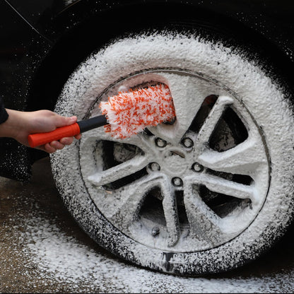 SPTA Car Wheel Brush Set, 2Pcs Microfibre Rim Brush with Extra 2 Large and 2 Small Interchangeable Microfiber Covers, Rim Cleaner Brush for Wheel Cleaning, Wheel Cleaning Brush for All Wheel Types