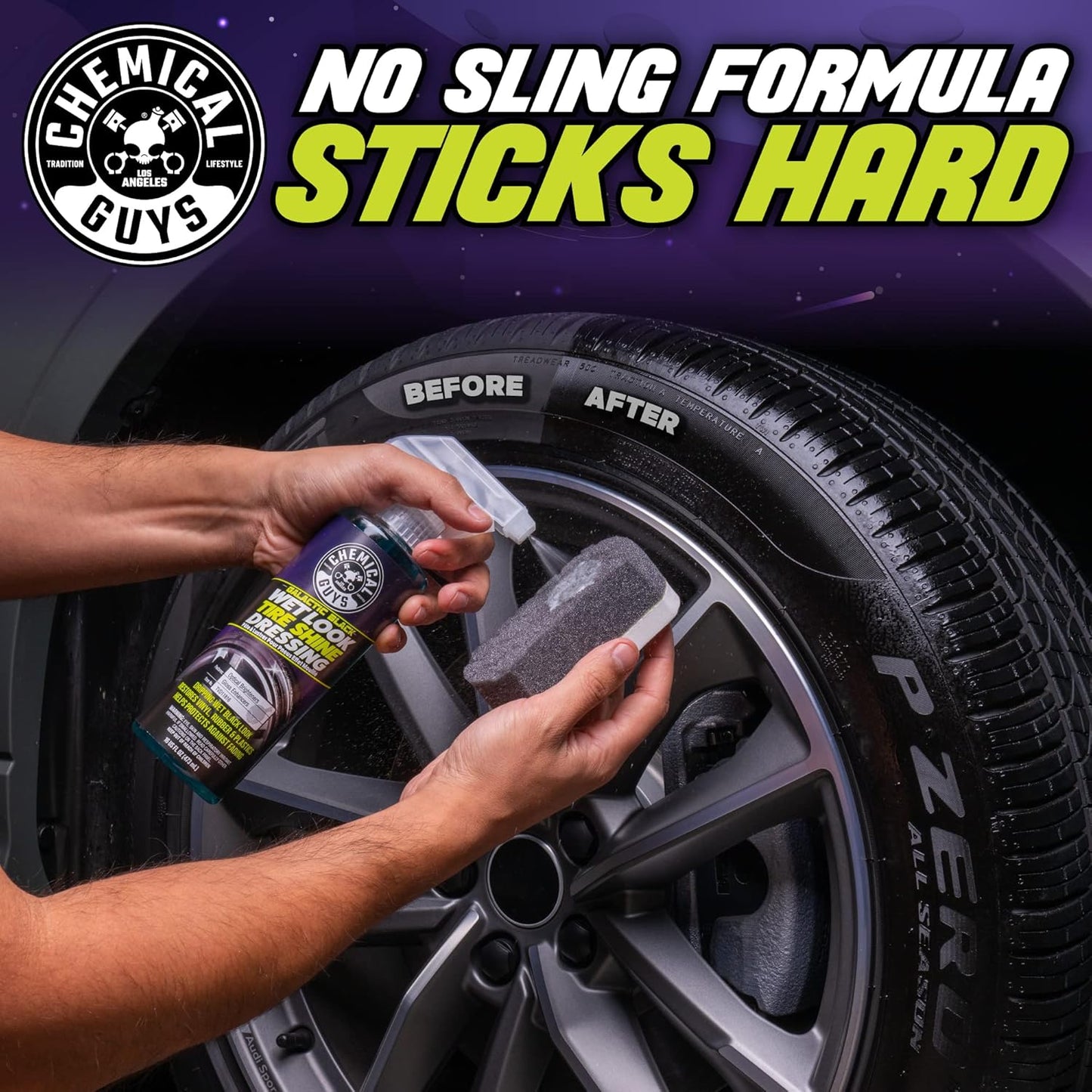 Chemical Guys Galactic Black Wet Look Tire Shine Dressing, for a Whole New Level of Shine and Depth of Black, Safe for Cars, Trucks, Motorcycles, RVs & More, 128 fl oz - TVD118