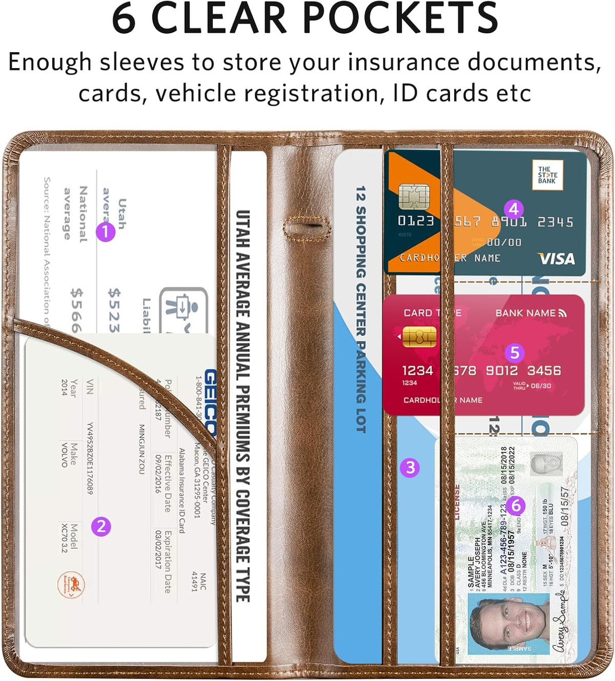 CoBak Car Registration and Insurance Holder - Vehicle Glove Box Car Organizer,Auto Truck Comparment Accessories Case with Magnetic Closure for Driver License,Cards - Colors B
