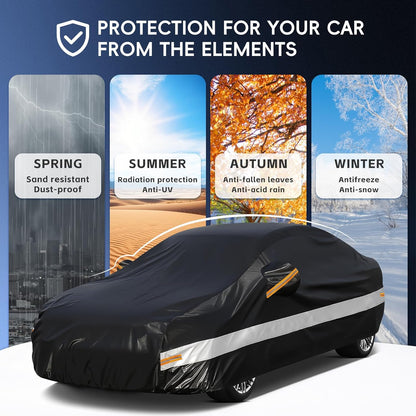 10 Layers Car Cover Custom Fit for Mercedes Benz C Class C250 C300 C43 C63 (1993-2026), Waterproof All Weather for Automobiles, Outdoor Full Cover Sun Dust Rain Protection with Cotton. Black - Colors B