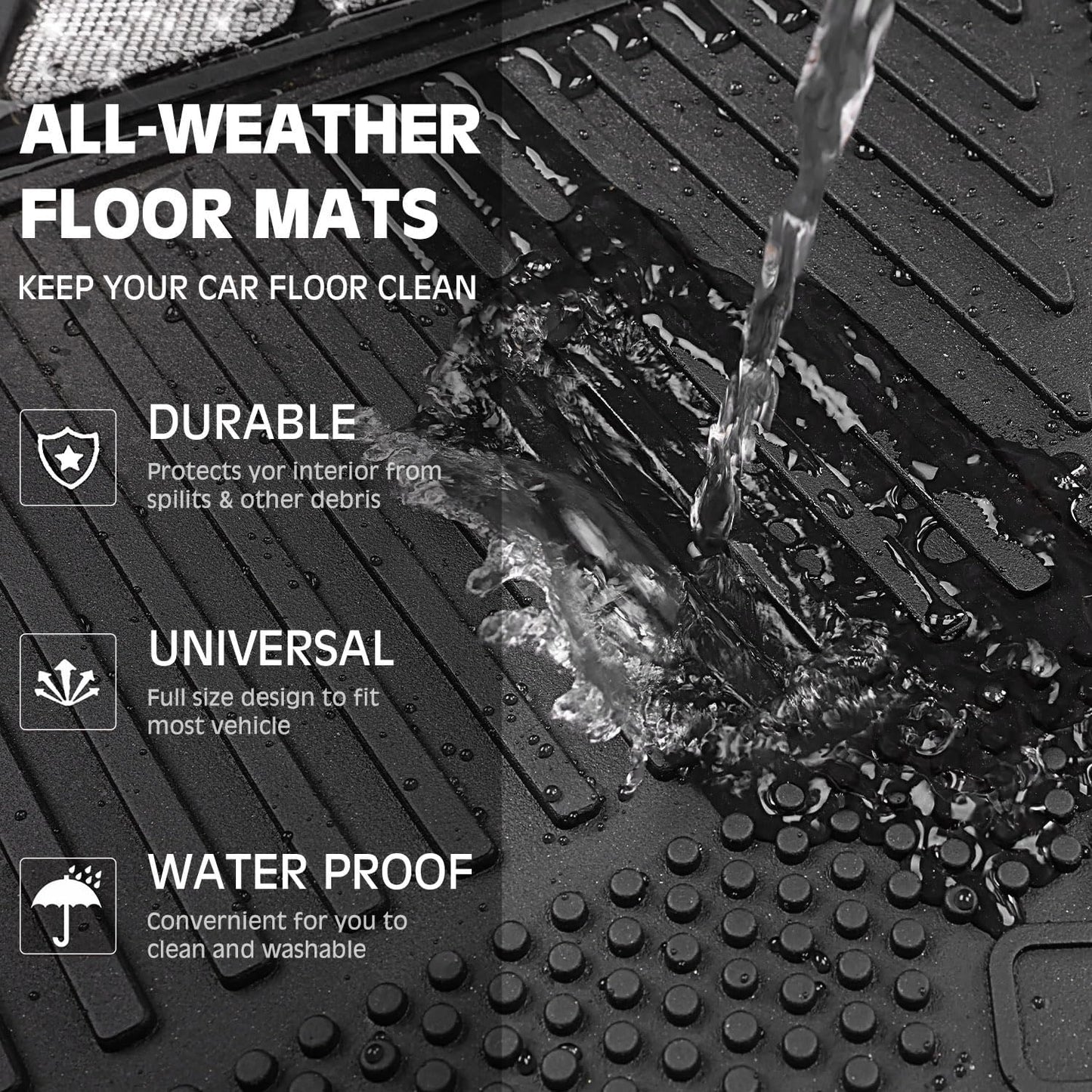 CAR PASS Heavy Duty Rubber Floor Mats 4-Piece,Pink Car Mats Full Sets Anti-Slip,Waterproof Universal Trim-to-Fit for Car SUV Truck, Durable All Weather Automotive Car Mats for Women,Girly(All Pink)