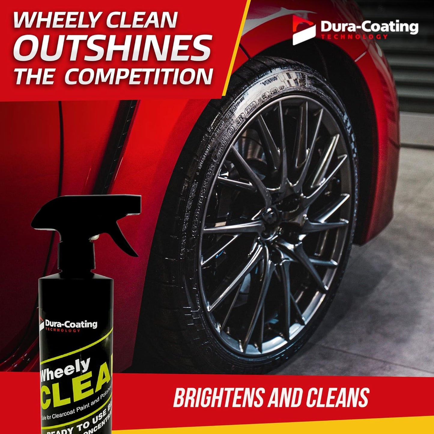 DURA-COATING TECHNOLOGY Wheely Clean - Professional Wheel Cleaner Spray - Ready-to-Use Tire Cleaner and Rim Cleaner - Suitable for Aluminum, Chrome, or Clear-Coated Wheels - Removes Brake Dust - 16 oz
