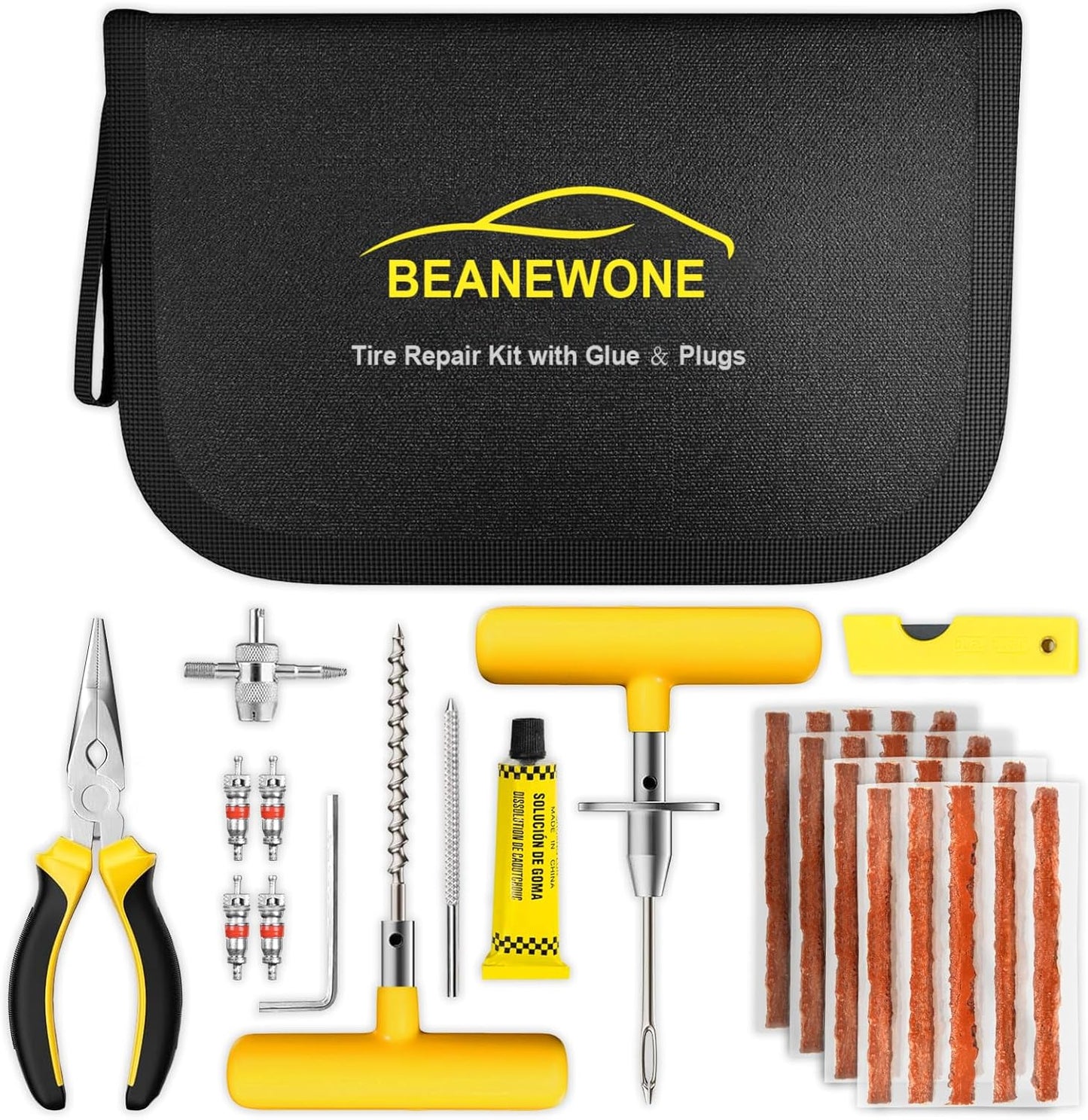 Tire Repair Kit with Plugs, Tire Plug Kit Heavy Duty Professional for Car, ATV, Motorcycle, Truck, Flat Tire Emergency Repair (Boxed Type - 16 PCs)