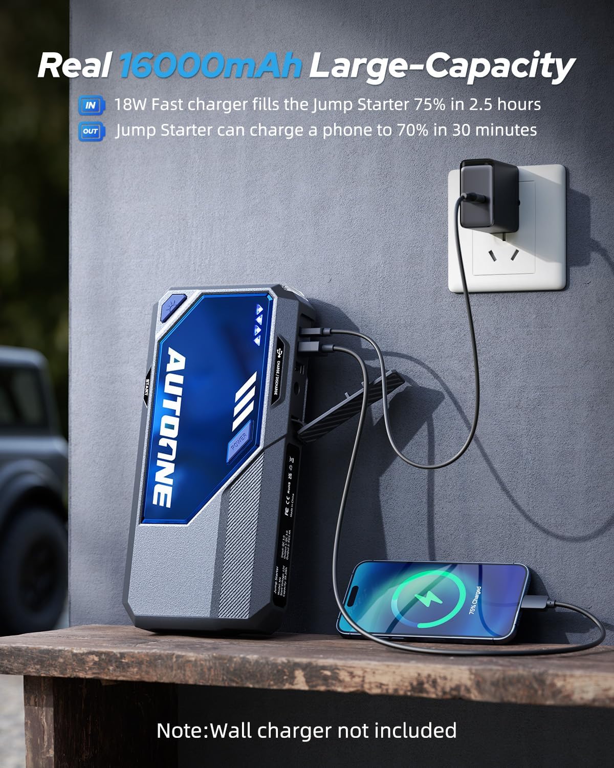 AUTOONE 6000A Car Battery Jump Starter Up to All Gas & 12L Diesel Engine, Car Battery Jumper Starter Portable 12V Jump Box with USB Output, Storage Case, LED Flashlight