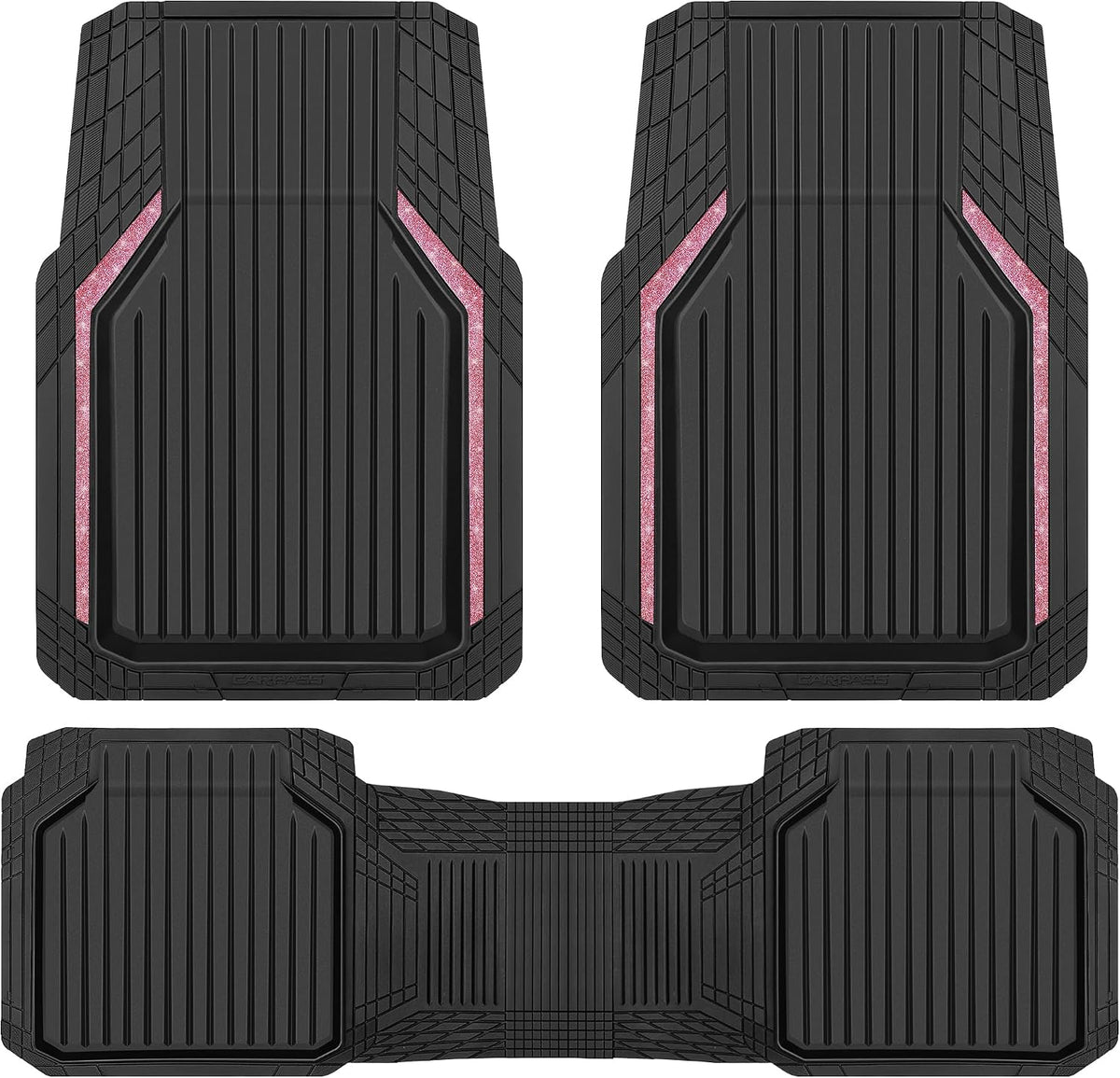 CAR PASS Heavy Duty Rubber Floor Mats for Car, Waterproof Liner Deep Dish Car Mats Full Sets, Universal Trim to Fit for SUV Truck Sedans Vans, All Weather Automotive Floor Mats 3pcs, Solid Black