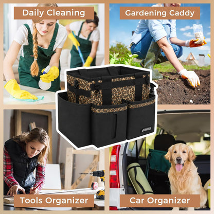 SCAVATA Compact Wearable Cleaning Caddy, Small Supplies Organizer with Handle & Shoulder Straps for Housekeepers, Under Sink & Car Cleaning Tool Organizer Bag (Black)