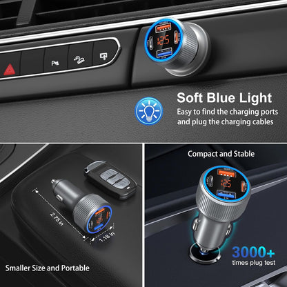 USB C Car Charger 3 Pack, Costyle 65W 4 Port Car Power Adapter with Voltmeter PD 30W/QC 3.0 Fast Charging Cigarette Lighter USB Charger Plug for iPhone 16/15/14/13/12/11 Pro Max/Pad,Android(Black)