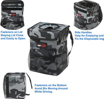 EPAuto Waterproof Car Trash Can with Lid and Storage Pockets, 2.5 Gallon, Black
