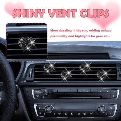 4PCS Heart-Shaped Car Vent Clips with Rhinestone,Bling Air Vent Clips Car Decorations,Premium Shiny Car Clips for Vents CCar Accessories Interior for Cars,Trucks,SUVs (Pink)