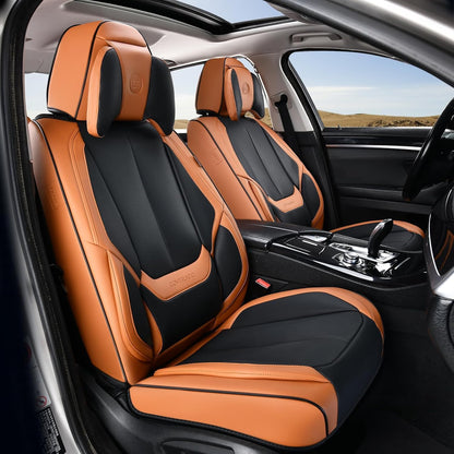 Coverado Seat Covers Full Set, Black Seat Covers for Cars 5 Seats, Car Seat Protector, Waterproof Nappa Leather Car Seat Cushion, Front and Rear Car Seat Cover Fit for Most Sedans SUV Pick-up Truck - Colors A