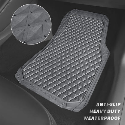 CAR PASS Black Rubber Car Mats, All-Weather Floor Mats Full Set Durable Anti-Slip 3D Rhombus Waterproof Automotive Pad Trim to Fit Liner Universal Fit for Sedan SUV Truck Van, 4 Pcs All Black Rubber