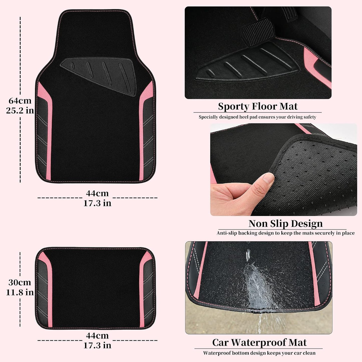 CAR PASS Air Mesh Leather Car Seat Covers Full Set, Waterproof Car Floor Mats, Sporty Steering Wheel Cover 14.5-15in, Universal Fits for 95% Cars Truck SUV (Black and Blue)