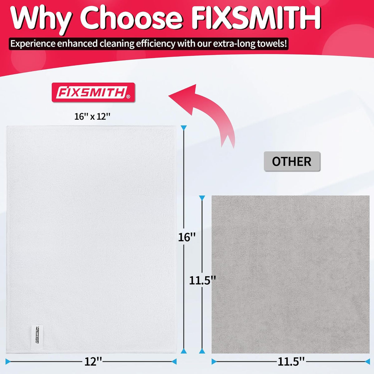 FIXSMITH Microfiber Cleaning Cloth - Pack of 50, Microfiber Towels for Cars 16 x 12 in, Highly Absorbent Cleaning Rags, Lint-Free, Streak-Free Cleaning Cloths for Car Kitchen Home Office