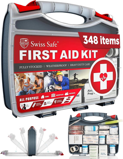 Swiss Safe 2-in-1 First Aid Kit for Car, Travel and Home, 348 Pieces, Large Hardcase with Bonus Mini Kit for Medical Emergency, Survival and Camping