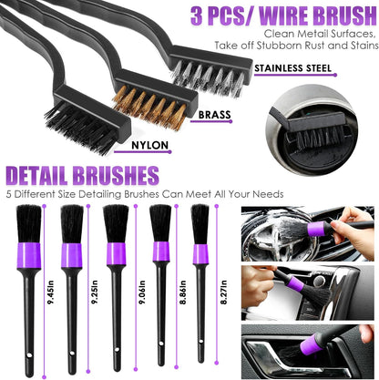 17pcs Car Cleaning Kit, Pink Car Interior Detailing Kit with High Power Handheld Vacuum, Detailing Brush Set, Windshield Cleaner, Cleaning Gel, Complete Auto Accessories for Women Gift