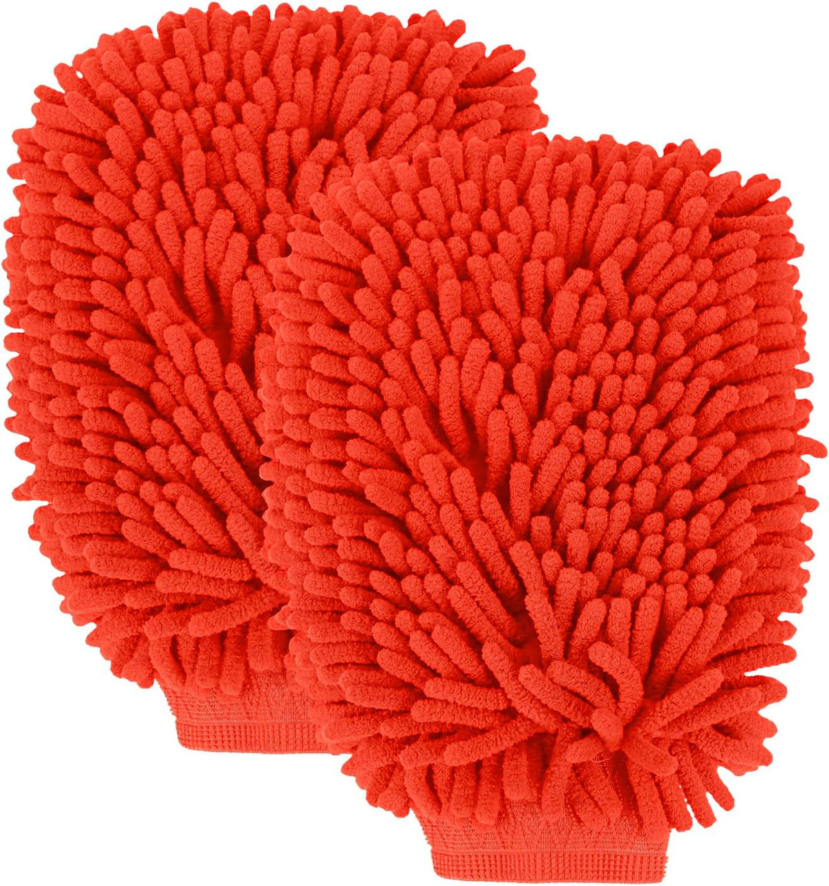 wuyaoyao 2PCS Car Wash Mitt, 10.14"×7.12" Chenille Microfiber Car Wash Mitts, Scratch-Free & Lint-Free, Absorbent Double Sided Clean Glove for Cars Cleaning, Auto Cleaning Supplies (Orange)