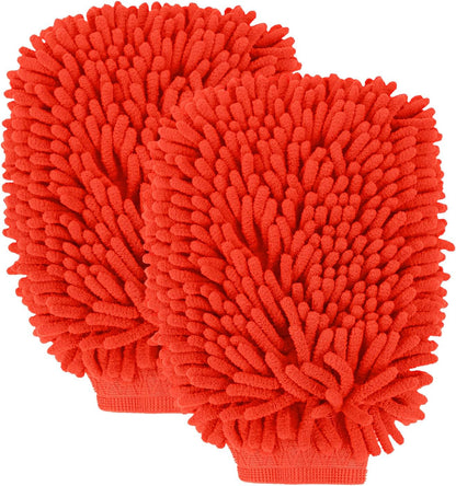wuyaoyao 2PCS Car Wash Mitt, 10.14"×7.12" Chenille Microfiber Car Wash Mitts, Scratch-Free & Lint-Free, Absorbent Double Sided Clean Glove for Cars Cleaning, Auto Cleaning Supplies (Orange)