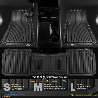 CAR PASS Heavy Duty Rubber Floor Mats for Car, Waterproof Liner Deep Dish Car Mats Full Sets, Universal Trim to Fit for SUV Truck Sedans Vans, All Weather Automotive Floor Mats 3pcs, Solid Black