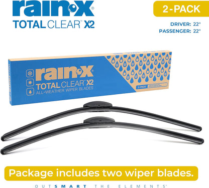 Rain-X 810332 Total Clear Beam Wiper Blades 26" & 18" Windshield Wipers for All-Weather Performance, Rubber Squeegee for Smooth Clean Wipe & Quiet Operation - 2 Pack Value