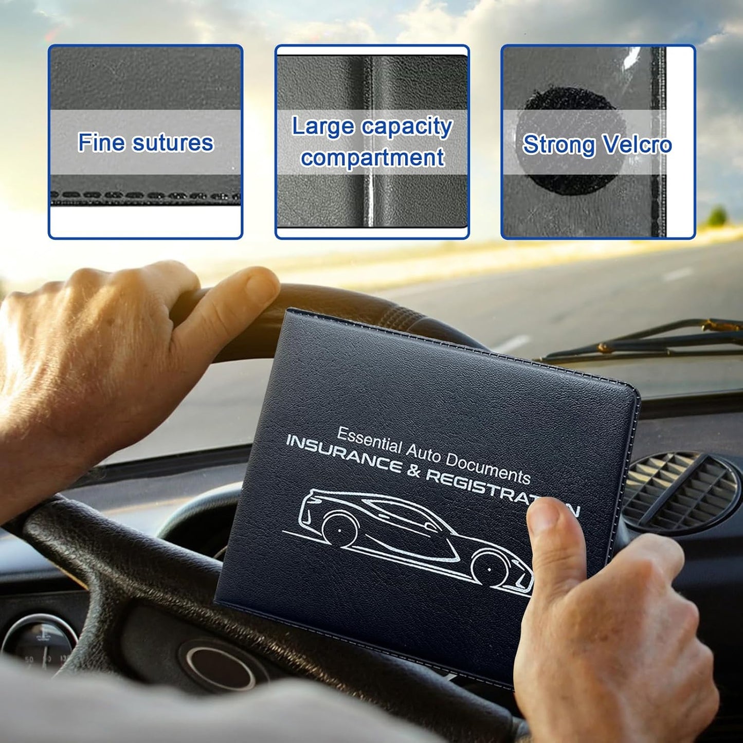 Ziciner Car Registration Insurance Holder, 2Pack Essential Auto Card Document Glove Box Organizer with Touch Fastener, Vehicle Interior Accessories Perfect for Most Car, Truck, SUV (Red/Small Car)