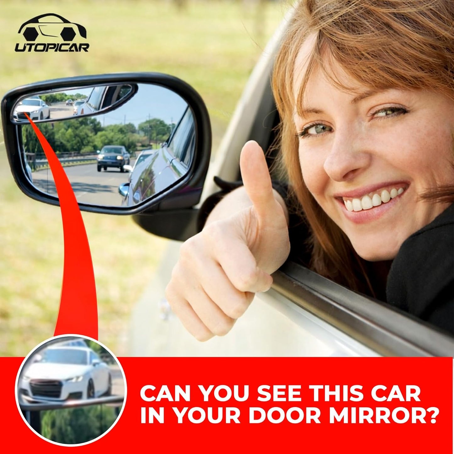 Utopicar Long Blind Spot Car Mirror Aesthetic Convex Mirrors 5.3” x 1.3” - Side Mirror Engineered Design - Up & Down Adjustable - Blind Spot Rear View Mirrors for Car (2-Pack)