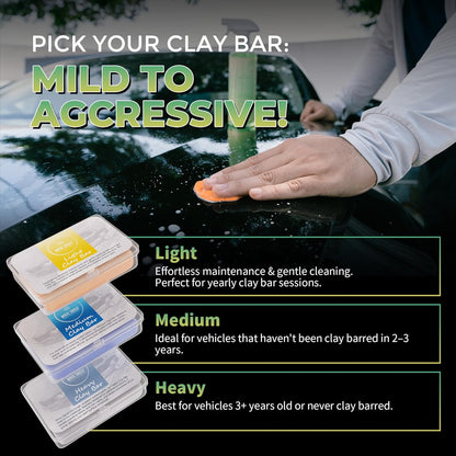 Magic Shield Clay Bar Triple Pack - 100g Each of Light, Medium & Heavy-Duty Clay Bars for Car Detailing - Deep Cleaning & Shine Restoration with Magic Clay Bars for Professional Auto Detailing