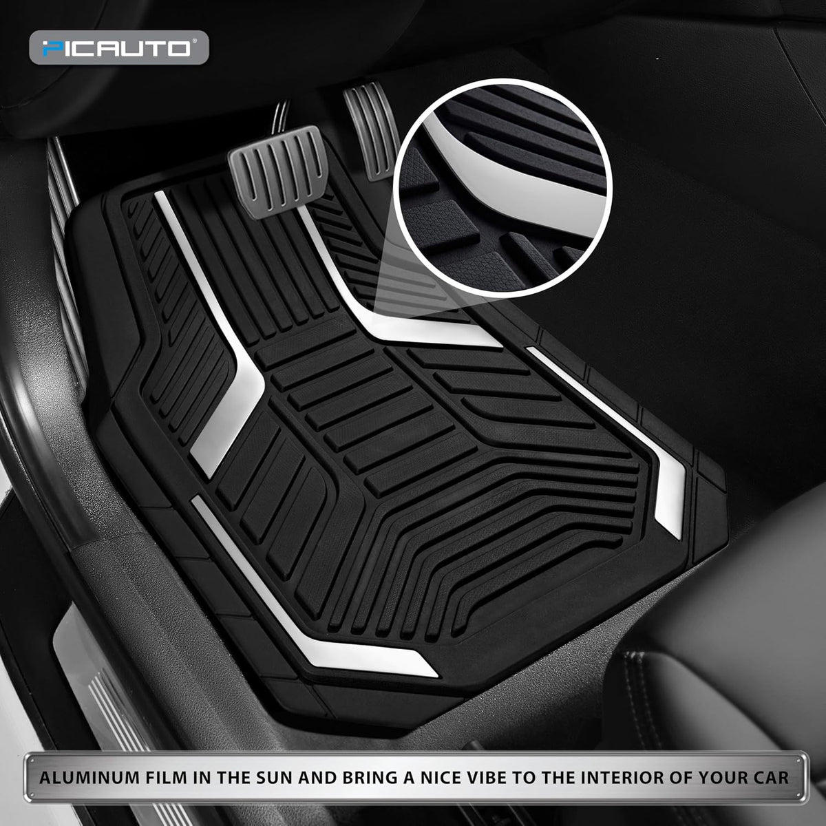 PIC AUTO Heavy Duty Rubber Floor Mats, Purple Aluminum Film Car Mats Set, Front and Rear Car Mats with Anti-Slip Backing, All Weather Protection, Trim-to-Fit for Automotive SUV, Sedan, Van