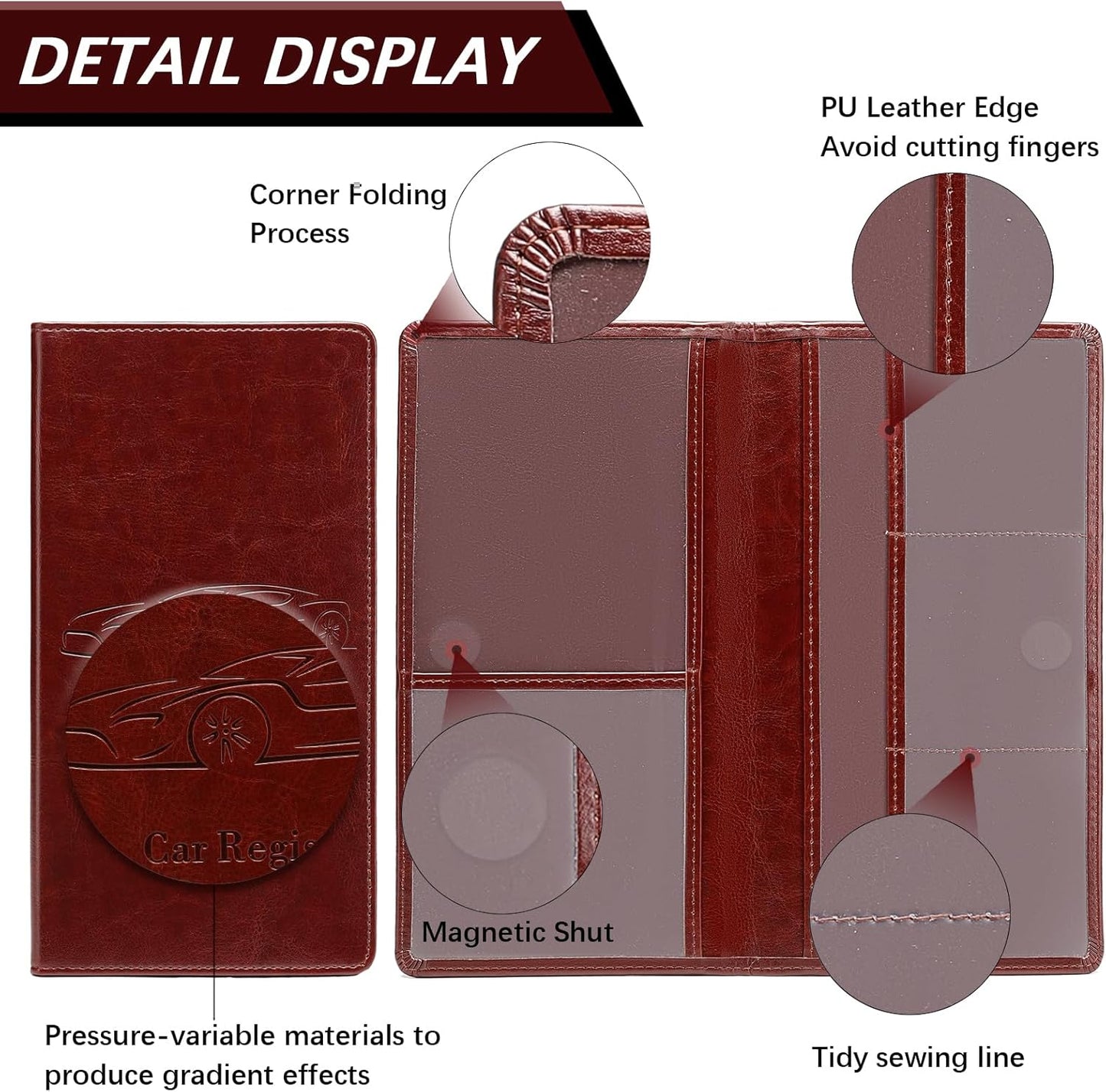 Car Registration and Insurance Card Holder for Women Men, Orange Glove Box Paperwork Organizer with Magnetic Buckle for Easy Access and Protect Documents and Various Cards in Vehicle