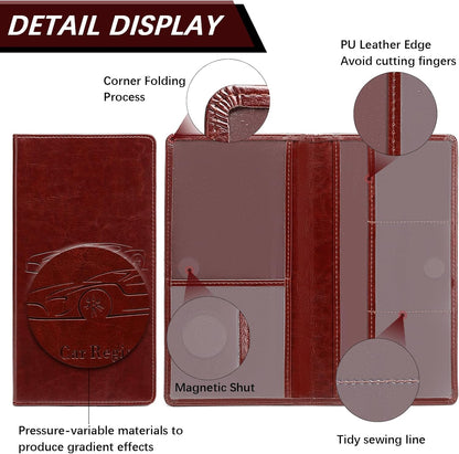 Car Registration and Insurance Card Holder for Women Men, Orange Glove Box Paperwork Organizer with Magnetic Buckle for Easy Access and Protect Documents and Various Cards in Vehicle