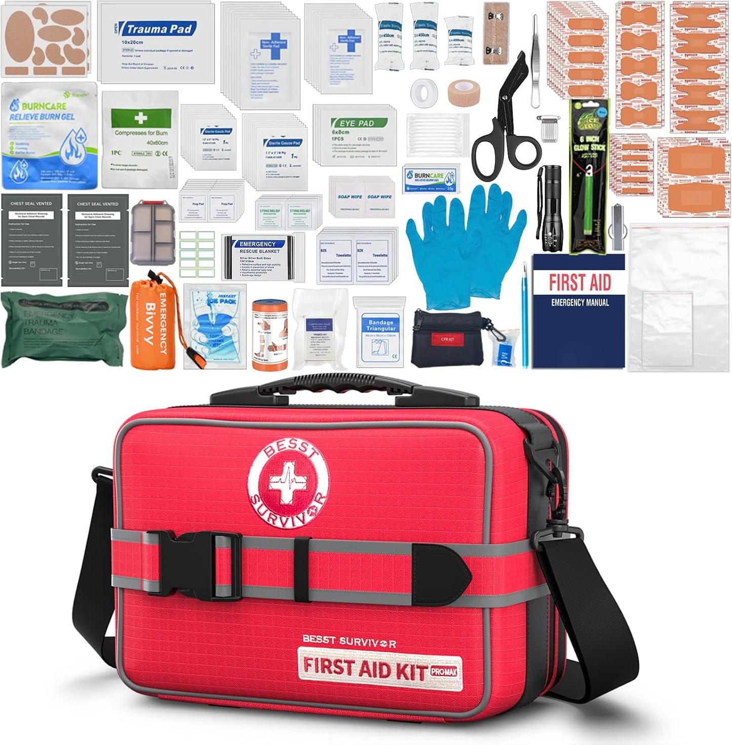Comprehensive First Aid Kit for Home, Premium Emergency Trauma Kits with Shoulder Strap for Car Camping Gear, Waterproof Survival Kit, Home Essentials, Outdoor Emergency Medical Supplies -324 Piece