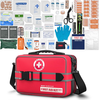 Comprehensive First Aid Kit for Home, Premium Emergency Trauma Kits with Shoulder Strap for Car Camping Gear, Waterproof Survival Kit, Home Essentials, Outdoor Emergency Medical Supplies -324 Piece
