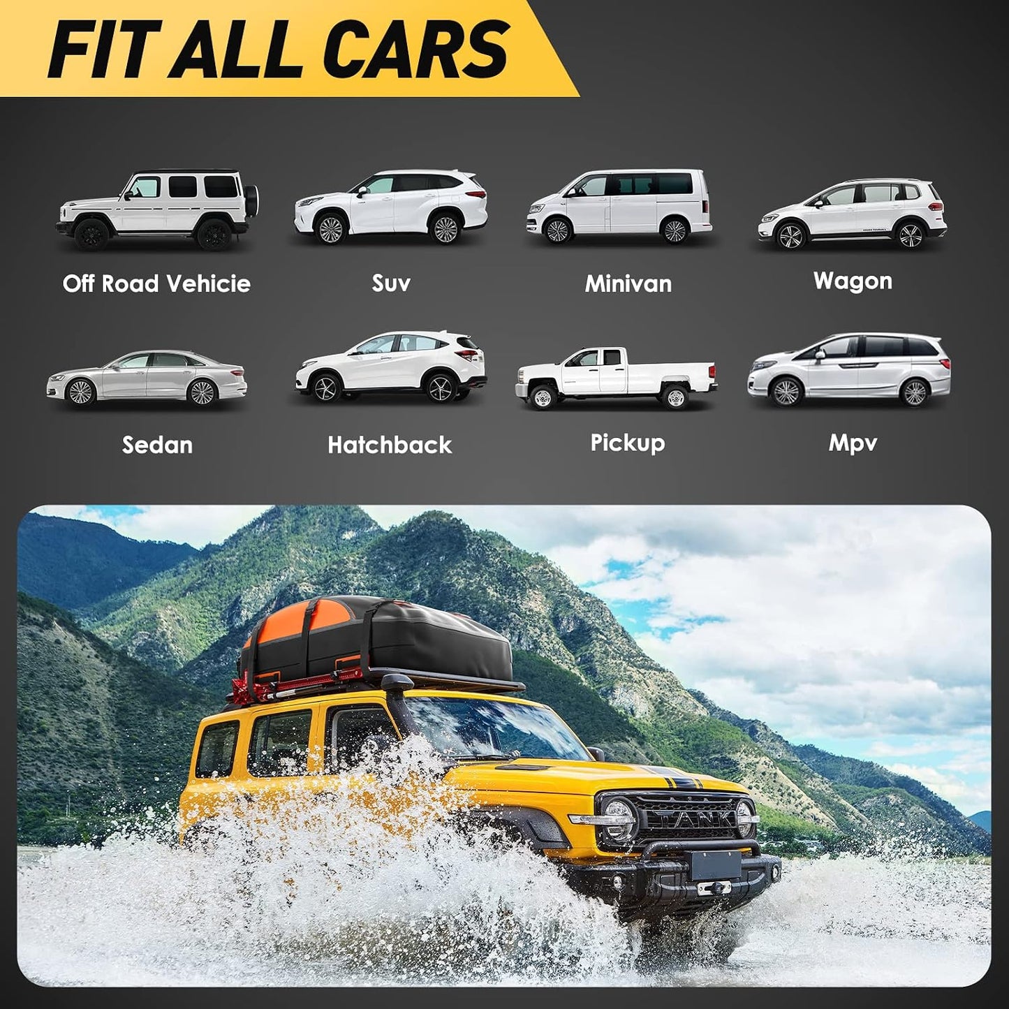 Asinking Car Rooftop Cargo Carrier Bag, 100% Waterproof Non-Rip 20 Cubic Feet Car Roof Bag for All Vehicles with/Without Rack, Includes Non-Slip Mat, Luggage Lock, 4 Door Hooks, Storage Bag
