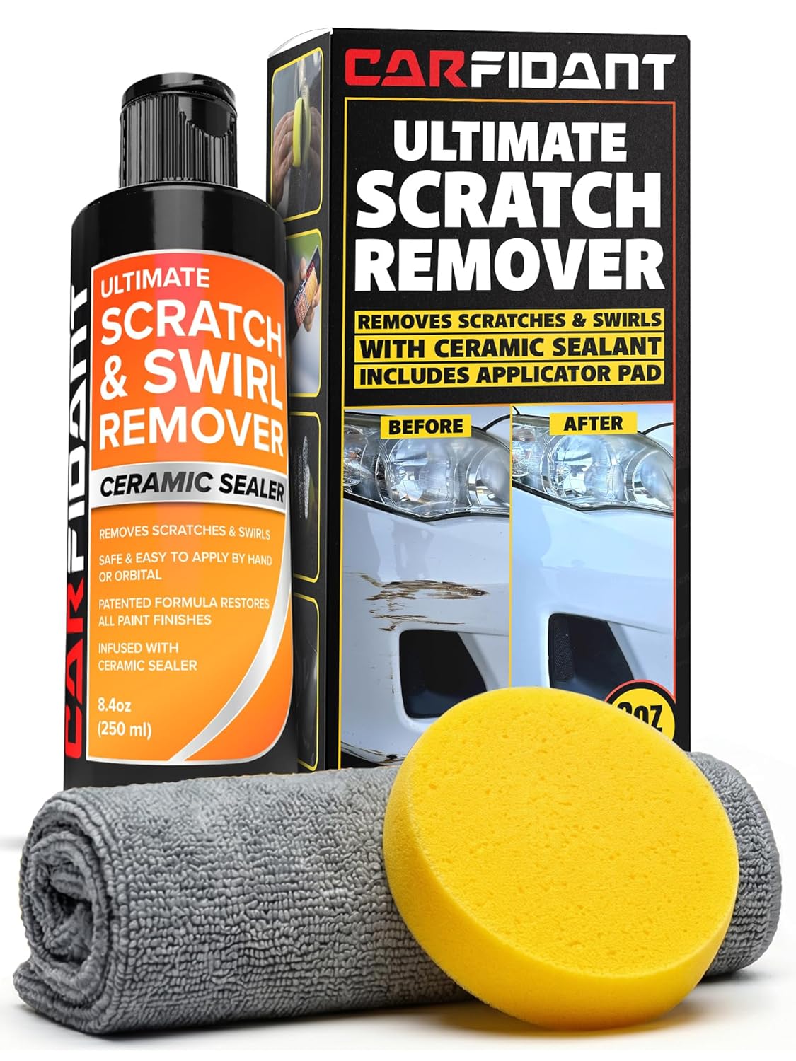 Carfidant Scratch Repair and Swirl Remover - Car Paint Scratch Remover & Restorer Kit with Buffer Pad - Polishing & Waxing Kits - Compound for Vehicles Paint Repair - 8.4 fl. Oz.