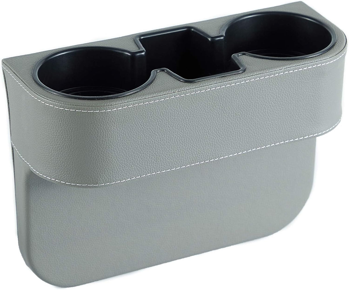 IOKONE Car Cup Holder, Auto Cup Drink Holders，Multifunctional Auto Front Seat Organizer with PU Leather Cover, Gap Filler Storage Box Coin Bucket Console Side Pocket Cell Mobile Phone Holder (Black)