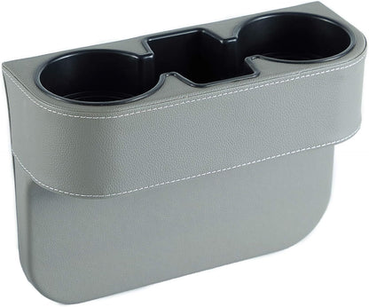 IOKONE Car Cup Holder, Auto Cup Drink Holders，Multifunctional Auto Front Seat Organizer with PU Leather Cover, Gap Filler Storage Box Coin Bucket Console Side Pocket Cell Mobile Phone Holder (Black)