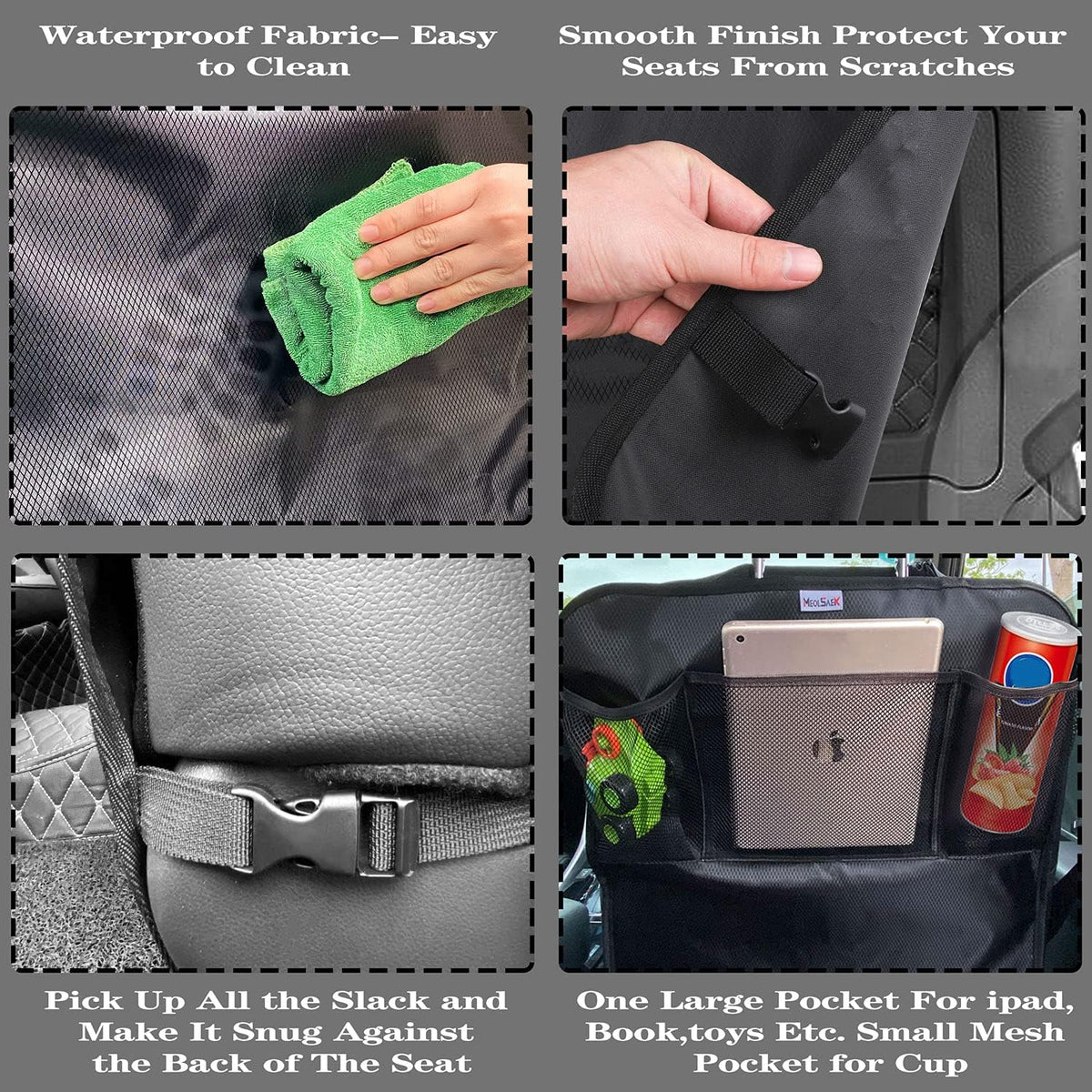 Meolsaek Kick Mats Back Seat Protector, Waterproof Oxford Seat Back Protector, Car Seat Back Protector for Kids, Back of Seat Protector for Kids Feet Car Seat (Black A -1pc)