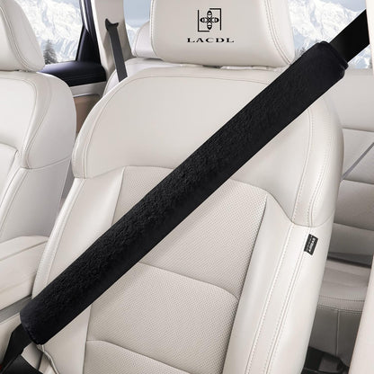 LACDL Extra Long Seatbelt Cover Super Soft Furry for Adults Kids Women & Men, Thick Plush Full Car Seat Belt Strap Cushion, Fluffy Shoulder Pad Protector, Auto Interior Accessories, 1pc, Black, 15.5in