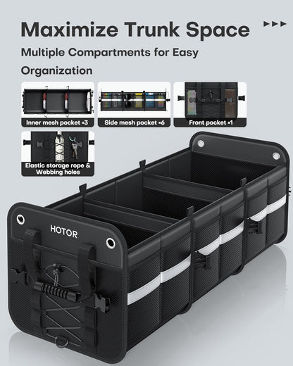 HOTOR Trunk Organizer for SUV – Car Storage Box with Reflective Strips, Collapsible Car Organizer with Large Capacity, Essential Car Accessories for Truck, Van & Sedan, Black, 33.1" x 13.0" x 12.0"