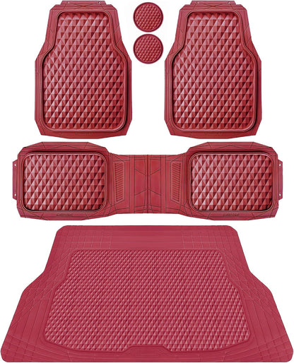 CAR PASS Heavy Duty Rubber Car Mats, Deep Dish All-Weather Floor Mat for Car Full Set Durable Anti-Slip 3D Rhombus Waterproof Trim to Fit Liner Universal Fit Automotive,Sedan,SUV,Truck, 3 Piece Black