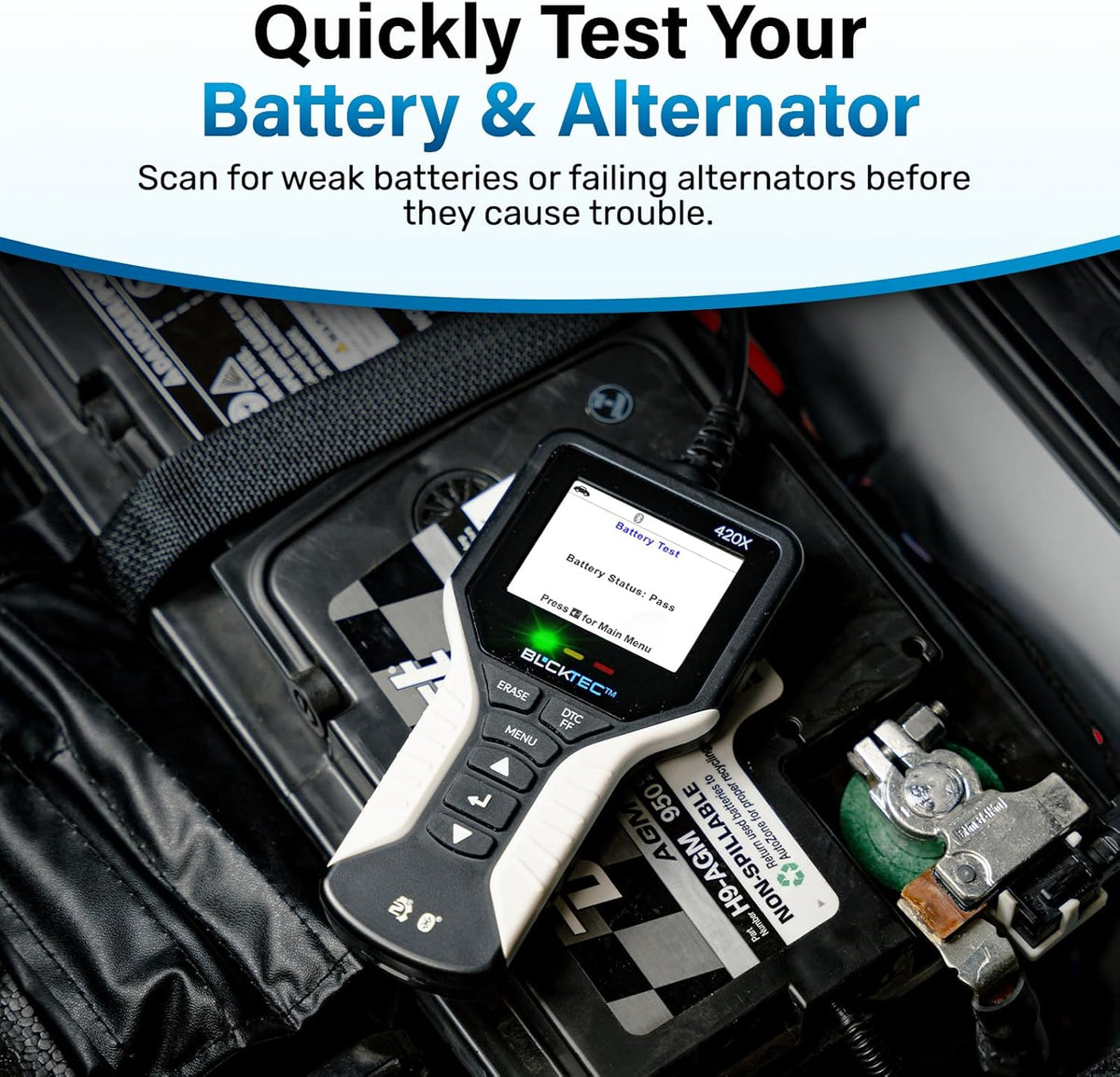 BLCKTEC 420 Bluetooth OBD2 Scanner Diagnostic Tool - Vehicle Code Reader for Car - Clears Check Engine Light - Comes with Premium OBD App On IOS & Android - Works For All Cars 1996 & Newer