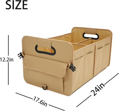 AOKJOY Car Trunk Organizer Car Storage Organizer Collapsible Multi Compartment Car Organizer Adjustable Straps for SUV(Beige)