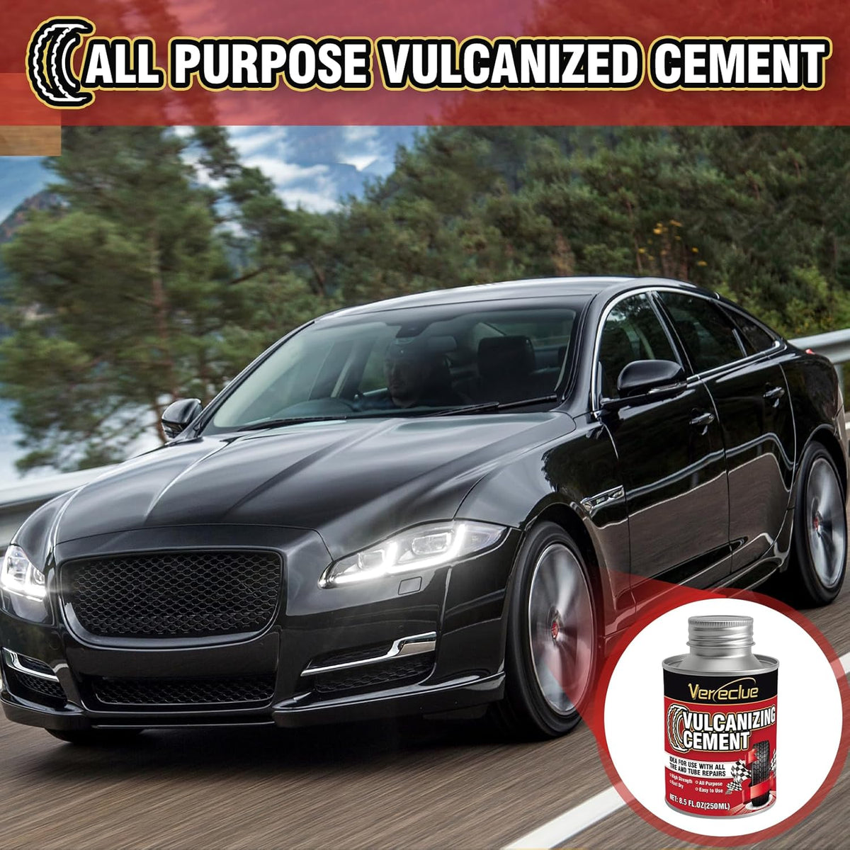Chemical Vulcanizing Cement, Clear Tire Repair Glue, All Purpose Rubber Cement, Heavy Duty Tire Patch Kit with Brush Top Can for Car, Motorcycle, Bike, 8.5Oz